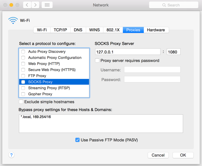 The mac proxy settings